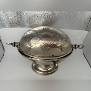 Antique English Edwardian Small Silver Plated Revolving Lid Butter Dish READ